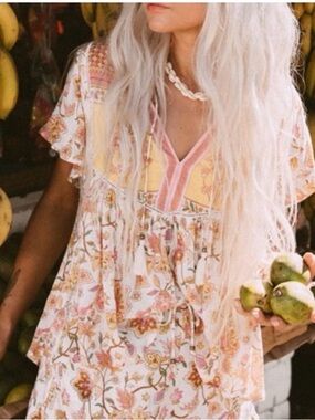 Spell portobello top XS Floral Boho Peasant Top in Yellow, Pink and Cream
